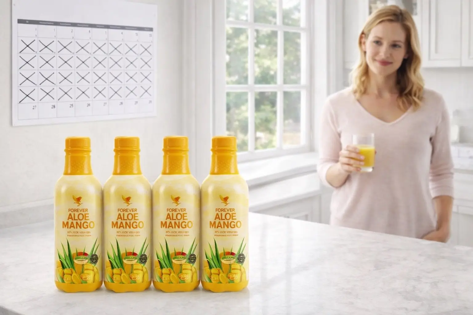Cztery butelki Forever Aloe Mango w opakowaniu 4-Pack