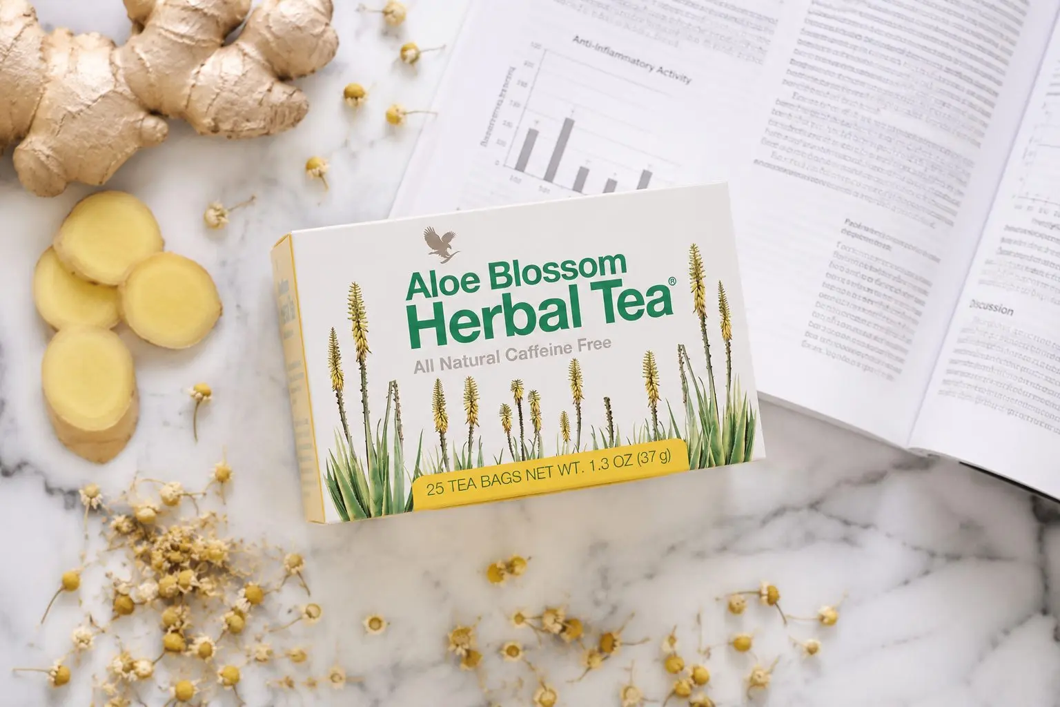 Aloe Blossom Herbal Tea z imbirem, rumiankiem i mieszanką herbacianą