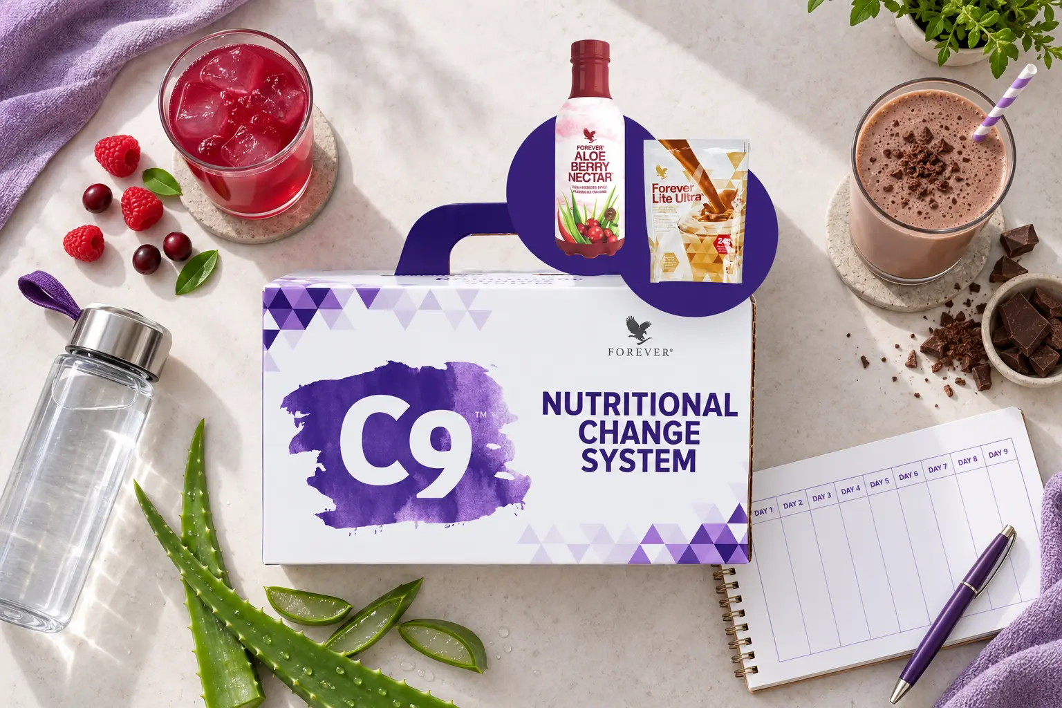 Clean 9 Berry Chocolate w scenerii produktowej i codziennej