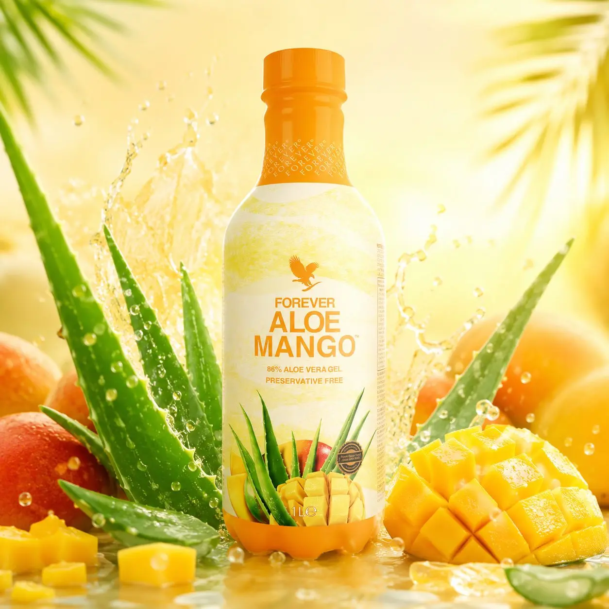 Forever Aloe Mango z mango i liśćmi aloesu