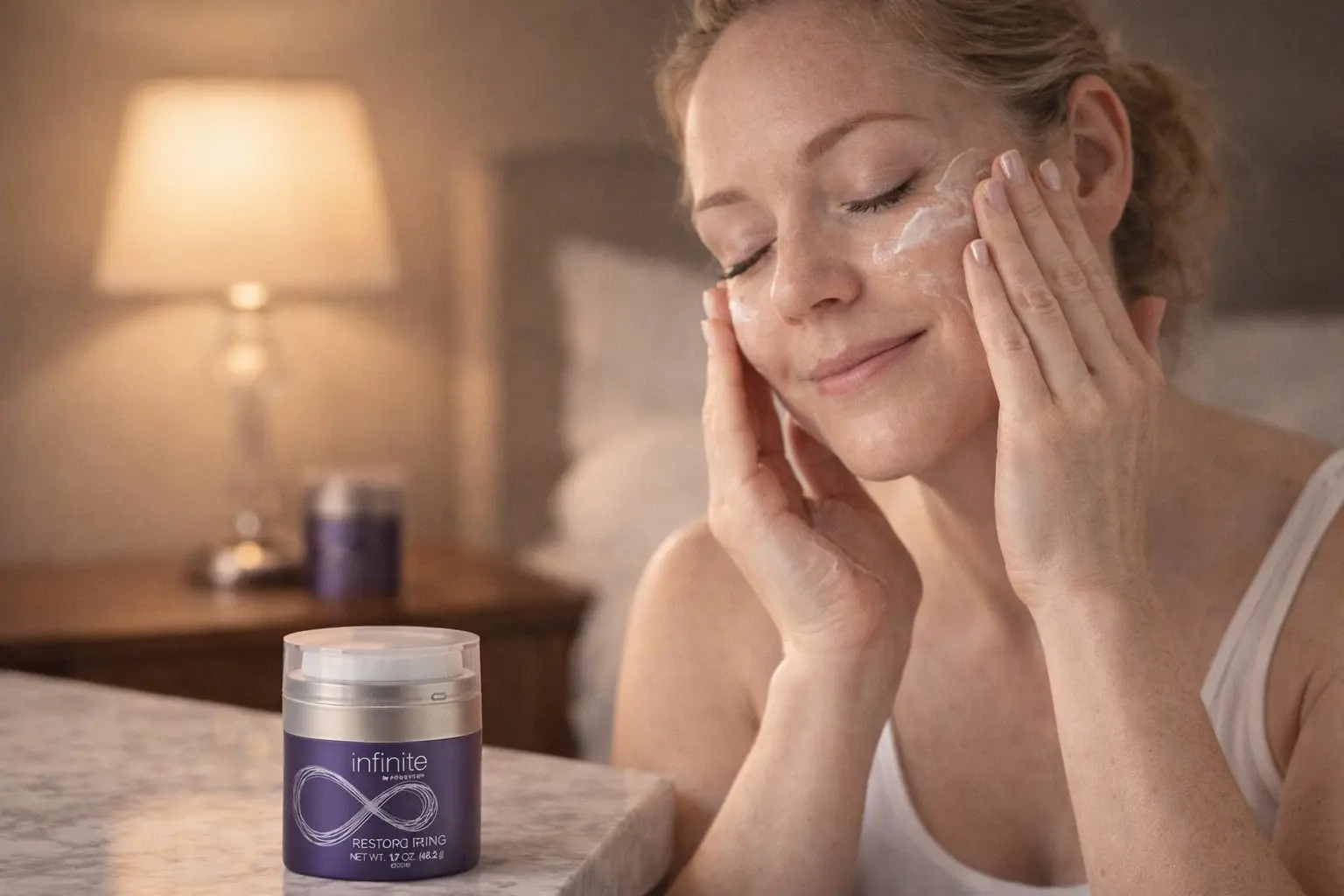 Infinite Restoring Creme w scenerii produktowej i codziennej