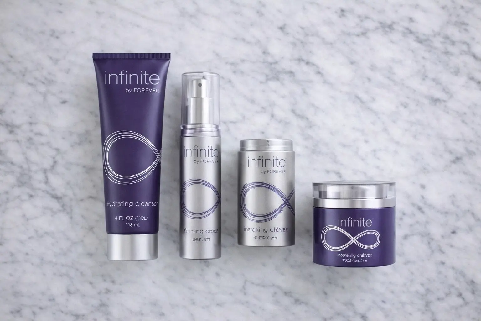 Infinite Skin Care Kit w aranżacji produktowej i codziennej